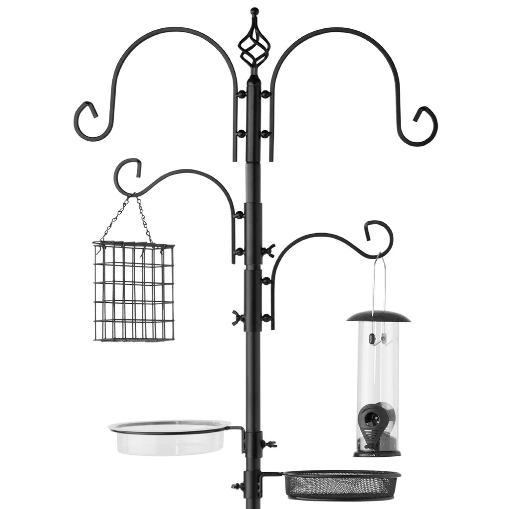 4-Hook Bird Feeding Station Steel Feeder Stand w/ 2 Bird Feeders - 91in