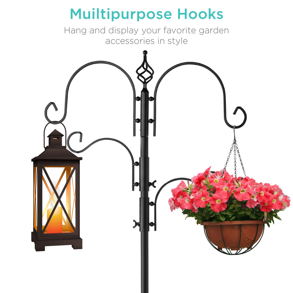 4-Hook Bird Feeding Station Steel Feeder Stand w/ 2 Bird Feeders - 91in