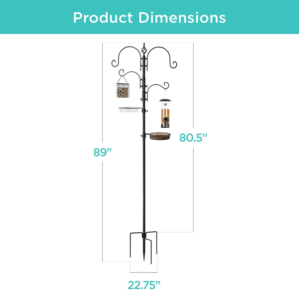 4-Hook Bird Feeding Station Steel Feeder Stand w/ 2 Bird Feeders - 91in