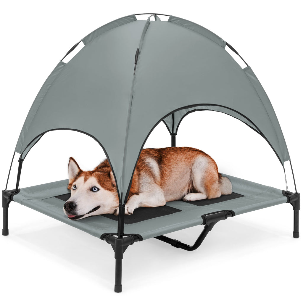 36in Outdoor Raised Cooling Pet Dog Bed w/ Canopy Travel Bag