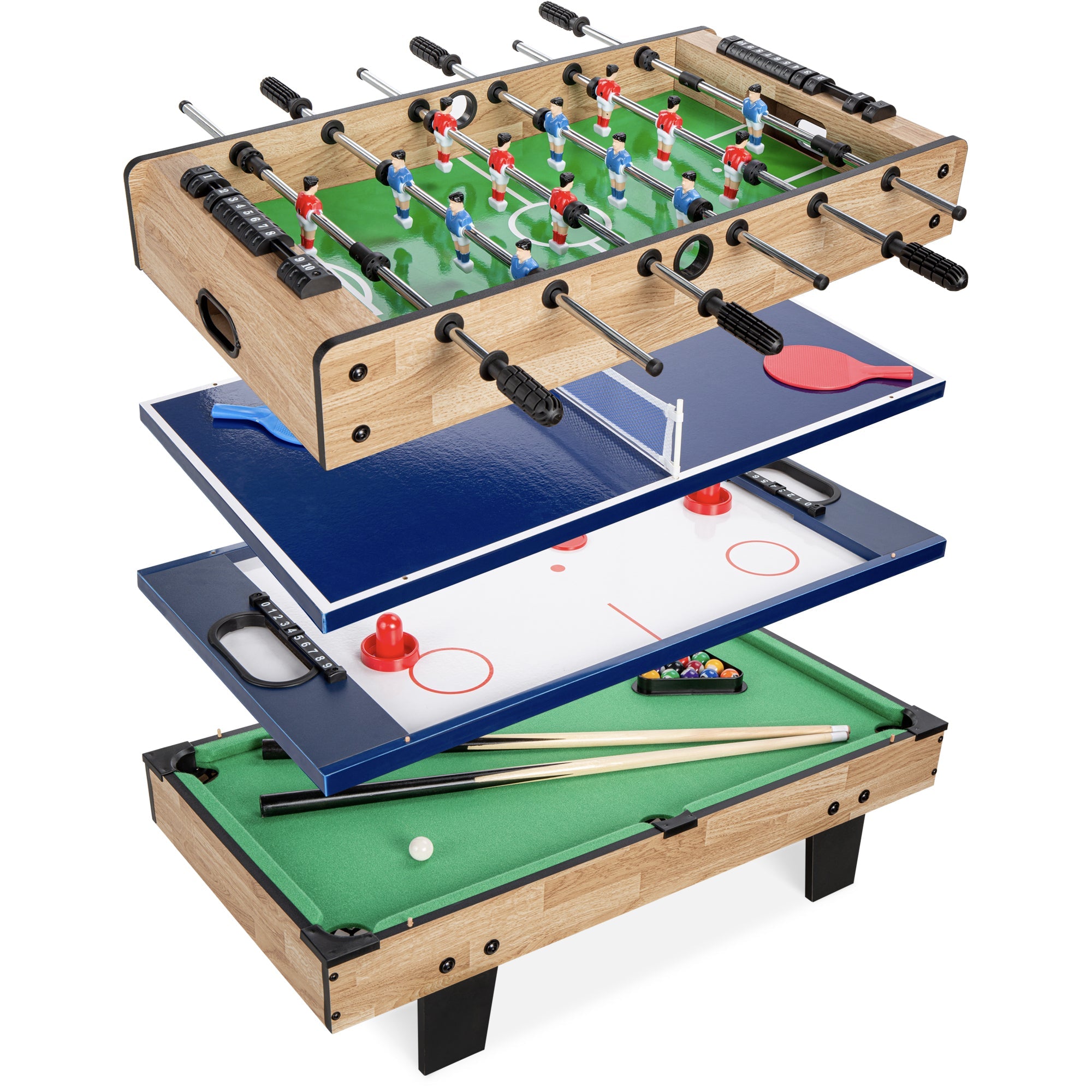 4-in-1 Multi Game Table Set w/ Air Hockey Table Tennis Billiards Foosball