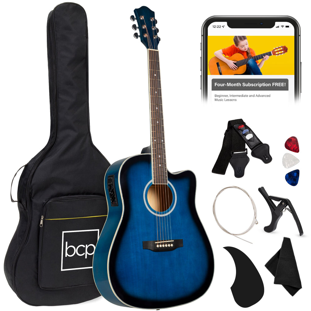 41in Beginner Acoustic Electric Cutaway Guitar Set w/ Case Strap
