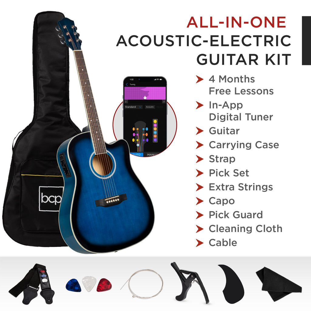 41in Beginner Acoustic Electric Cutaway Guitar Set w/ Case Strap