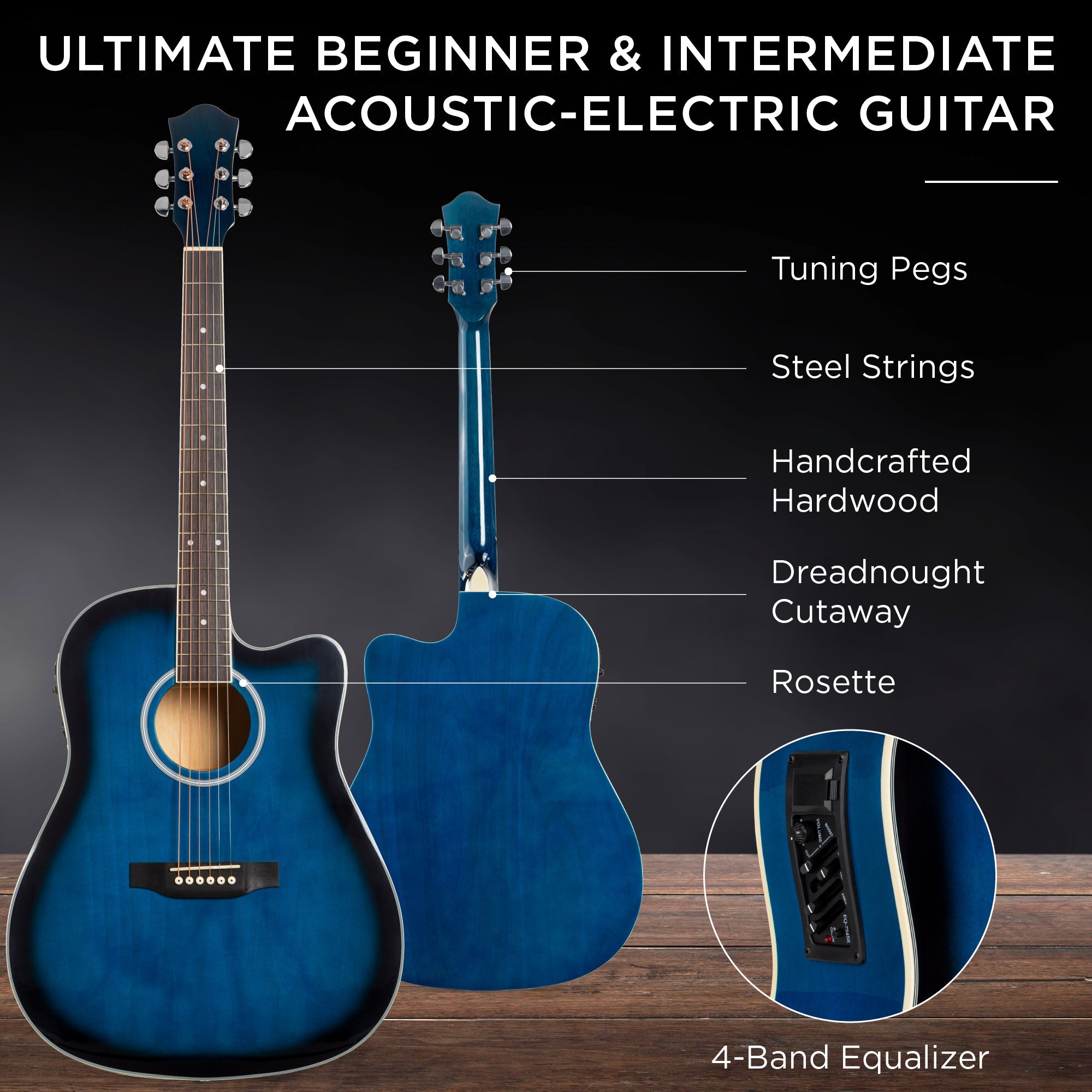 41in Beginner Acoustic Electric Cutaway Guitar Set w/ Case Strap
