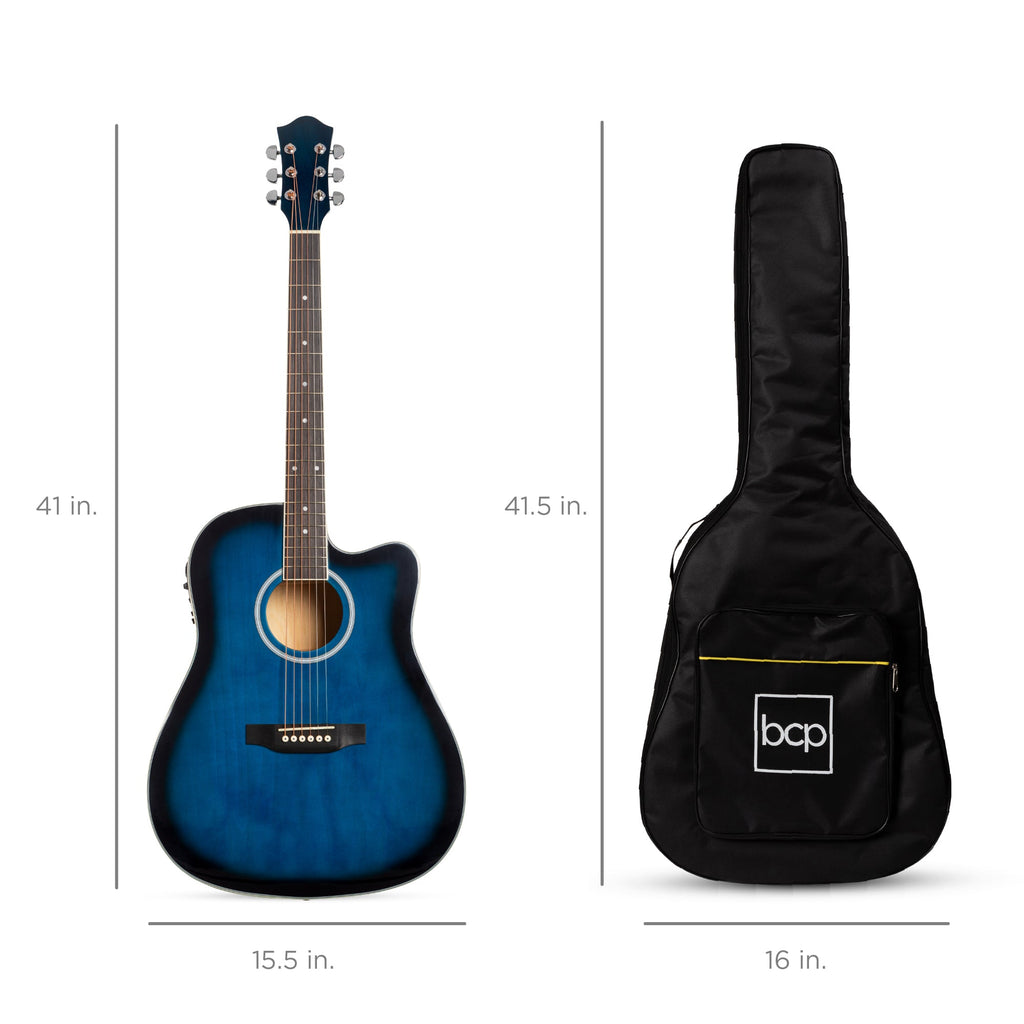 41in Beginner Acoustic Electric Cutaway Guitar Set w/ Case Strap