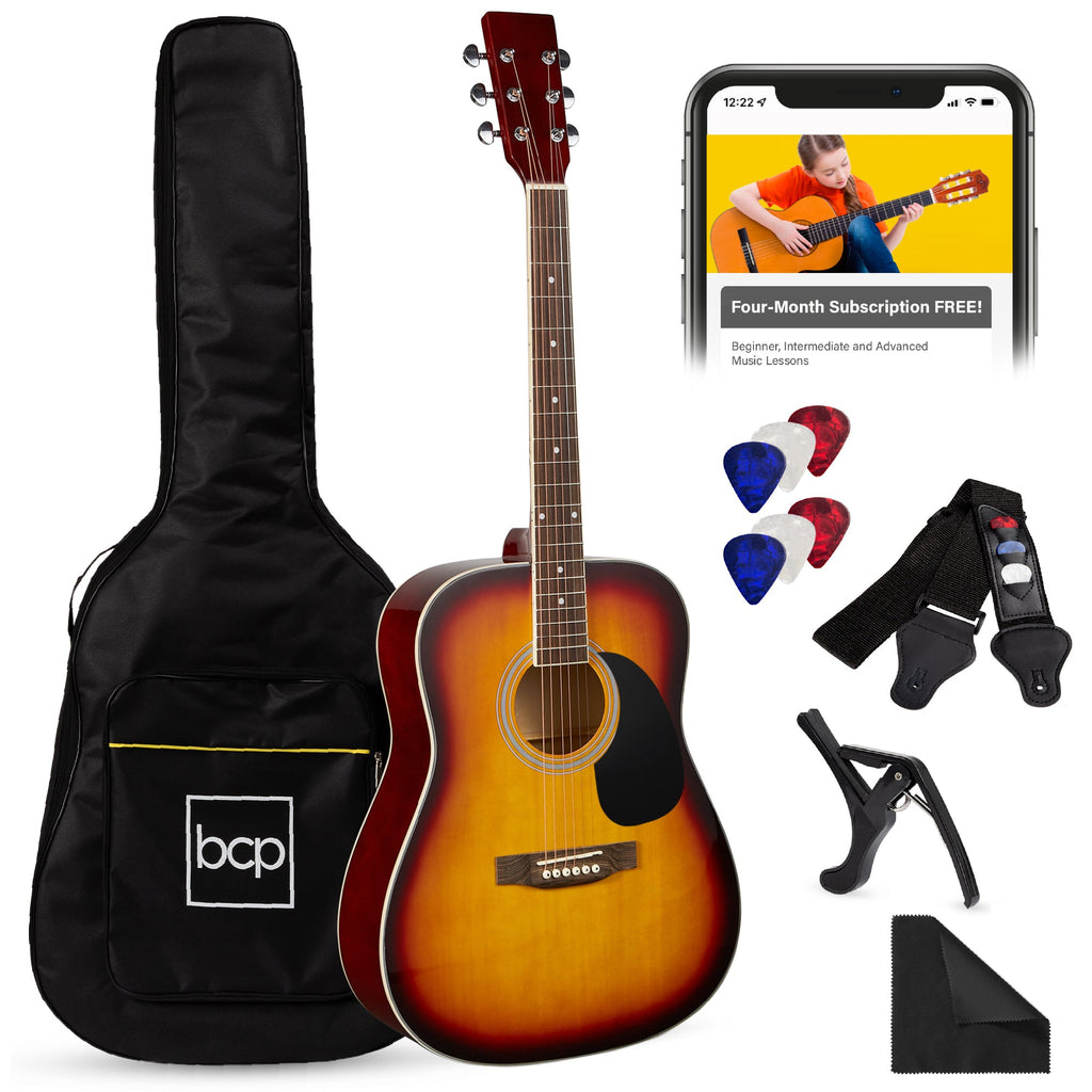 41in Acoustic Guitar Starter Kit w/ Digital Tuner Padded Case Picks Strap