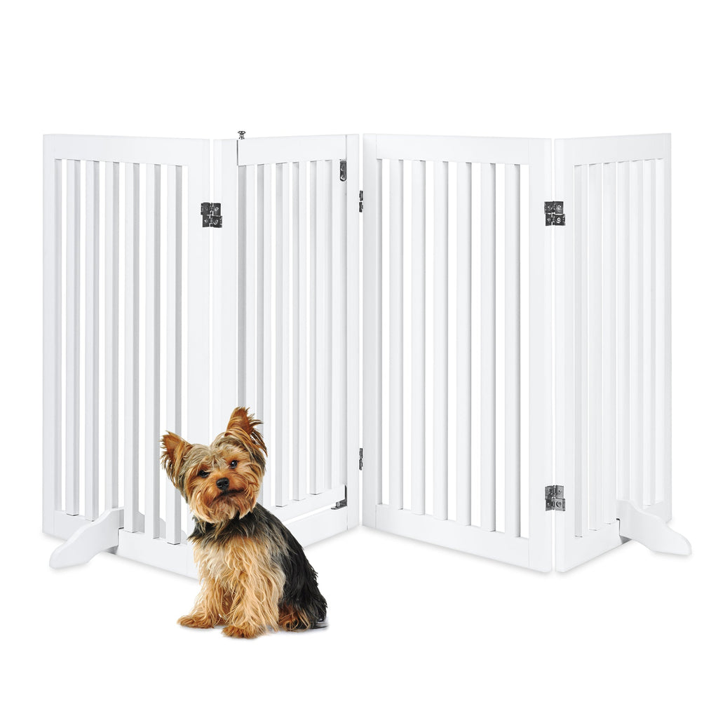 31.5in 4-Panel Freestanding Wooden Pet Gate w/ Door Support Feet