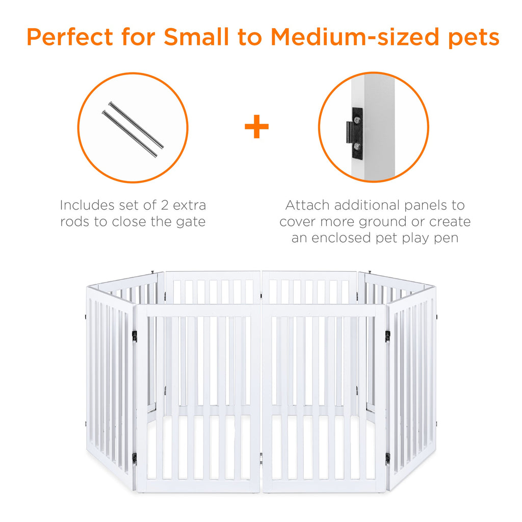 31.5in 4-Panel Freestanding Wooden Pet Gate w/ Door Support Feet