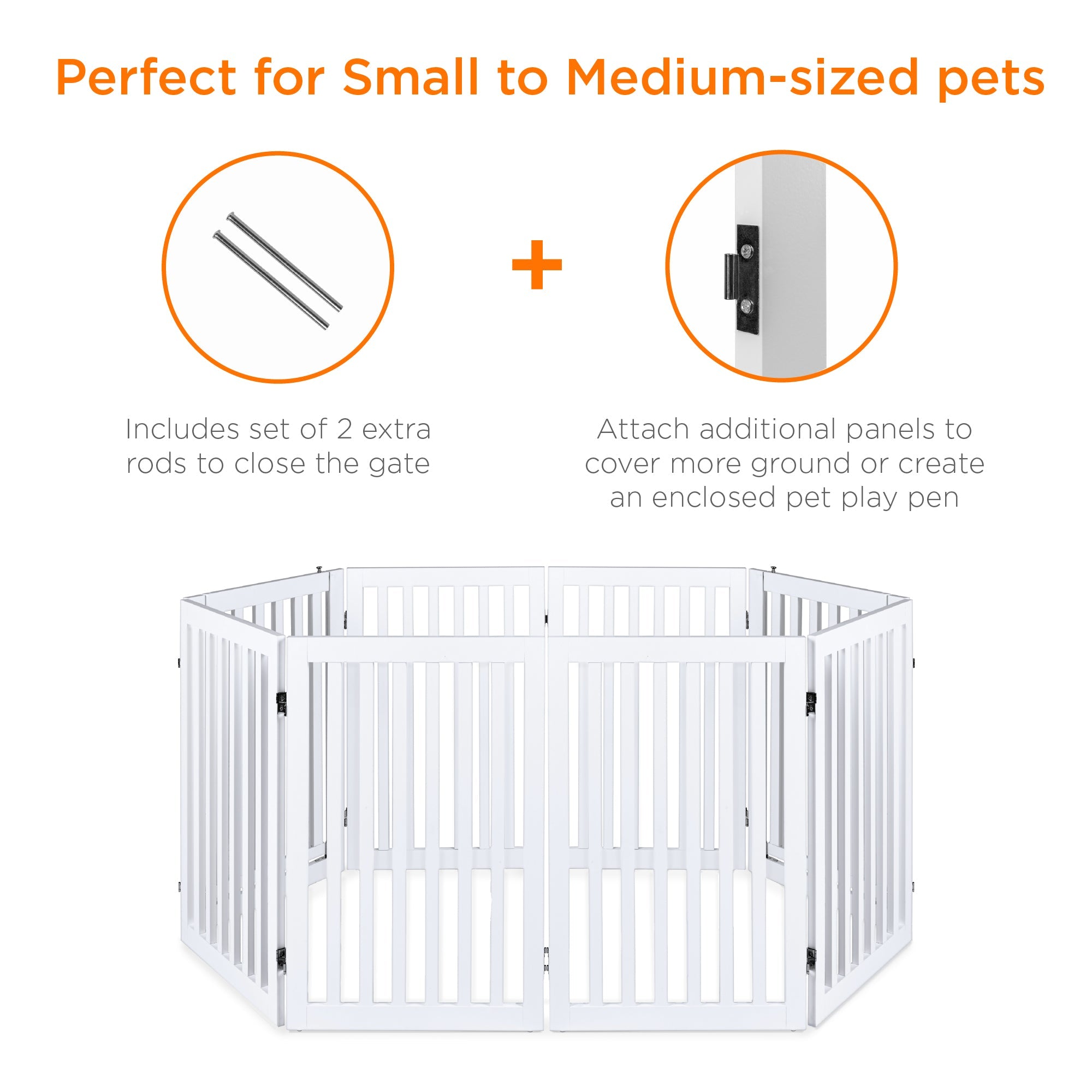 31.5in 4-Panel Freestanding Wooden Pet Gate w/ Door Support Feet