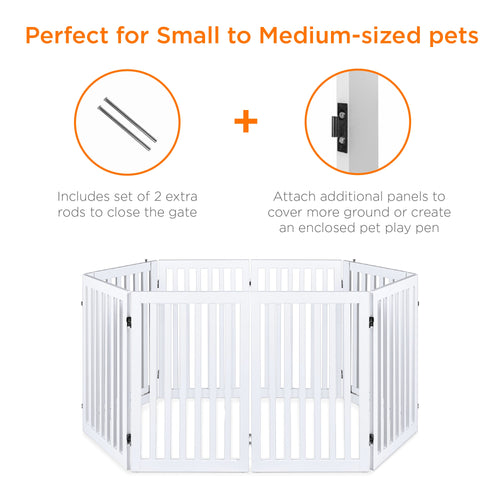 31.5in 4-Panel Freestanding Wooden Pet Gate w/ Door Support Feet