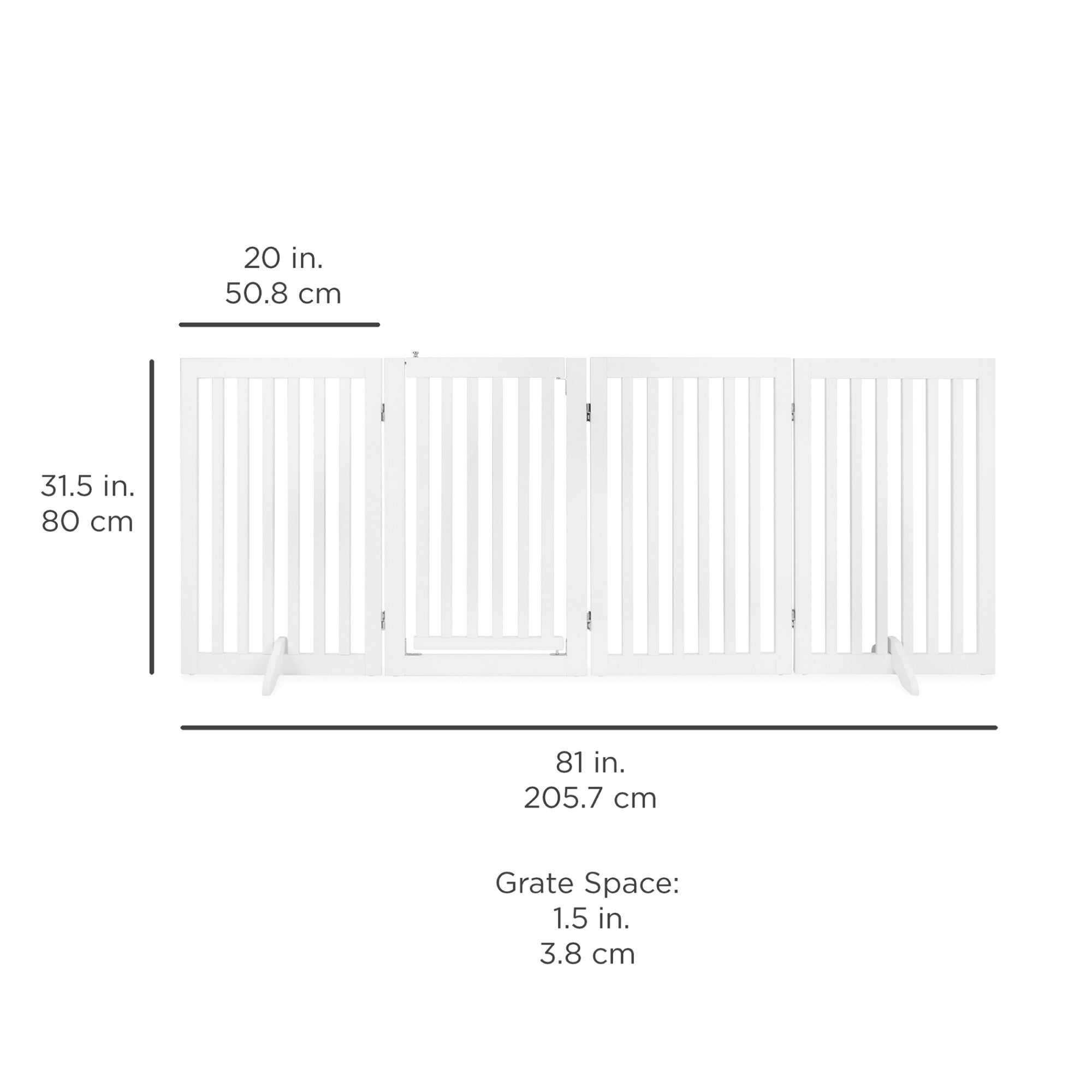 31.5in 4-Panel Freestanding Wooden Pet Gate w/ Door Support Feet