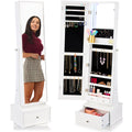 360 Swivel Mirrored Jewelry Cabinet Armoire w/ LED Lights Mirror