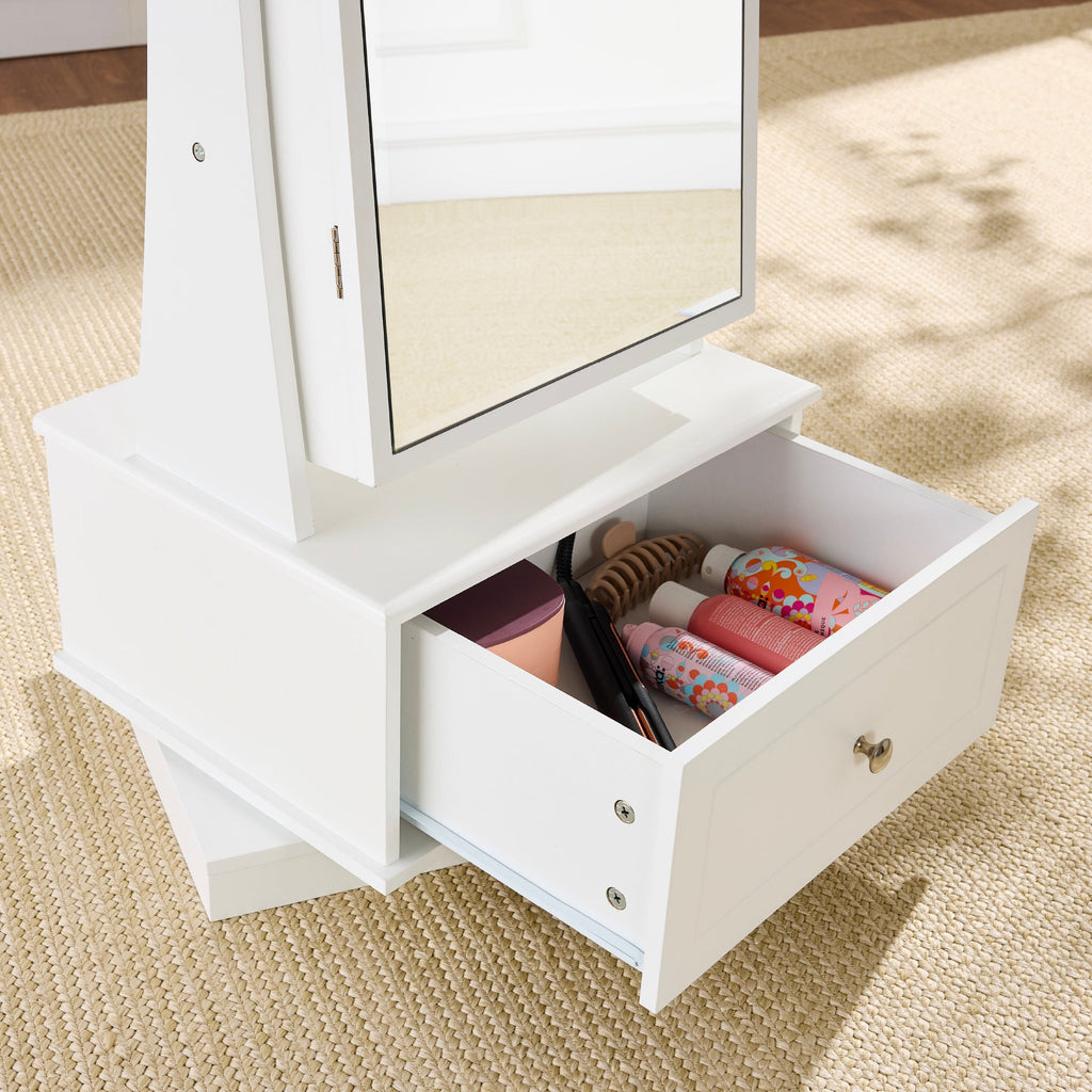 360 Swivel Mirrored Jewelry Cabinet Armoire w/ LED Lights Mirror