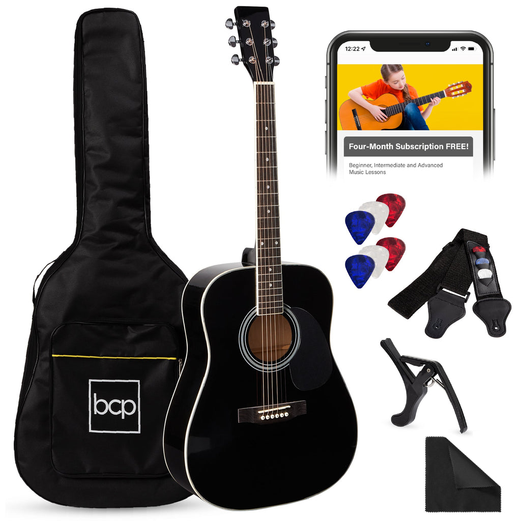 41in Acoustic Guitar Starter Kit w/ Digital Tuner Padded Case Picks Strap