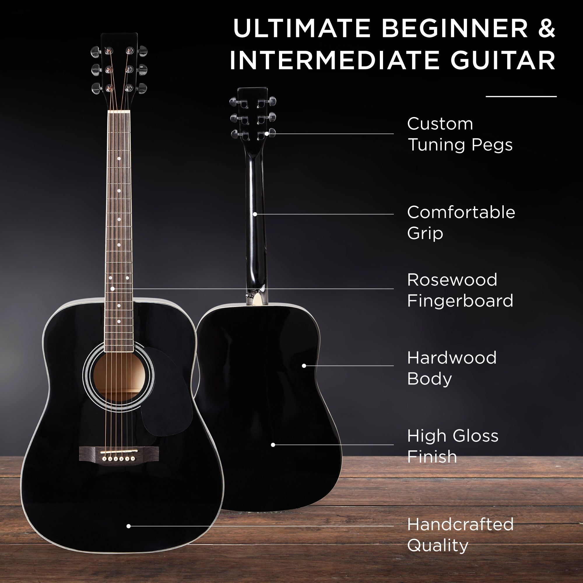41in Acoustic Guitar Starter Kit w/ Digital Tuner Padded Case Picks Strap