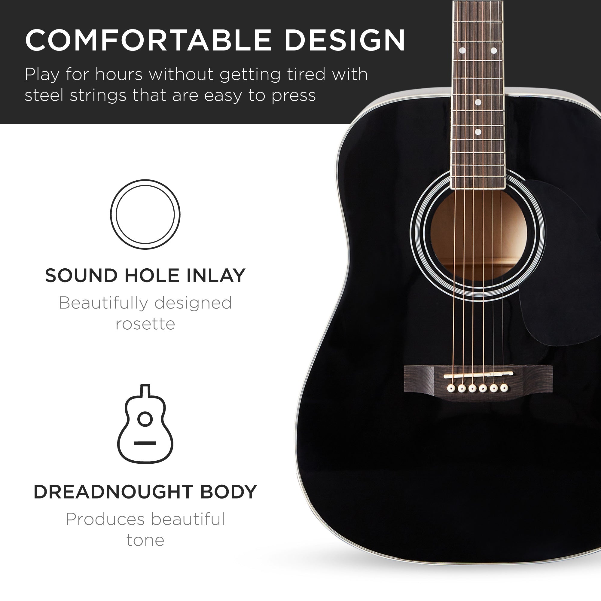 41in Acoustic Guitar Starter Kit w/ Digital Tuner Padded Case Picks Strap