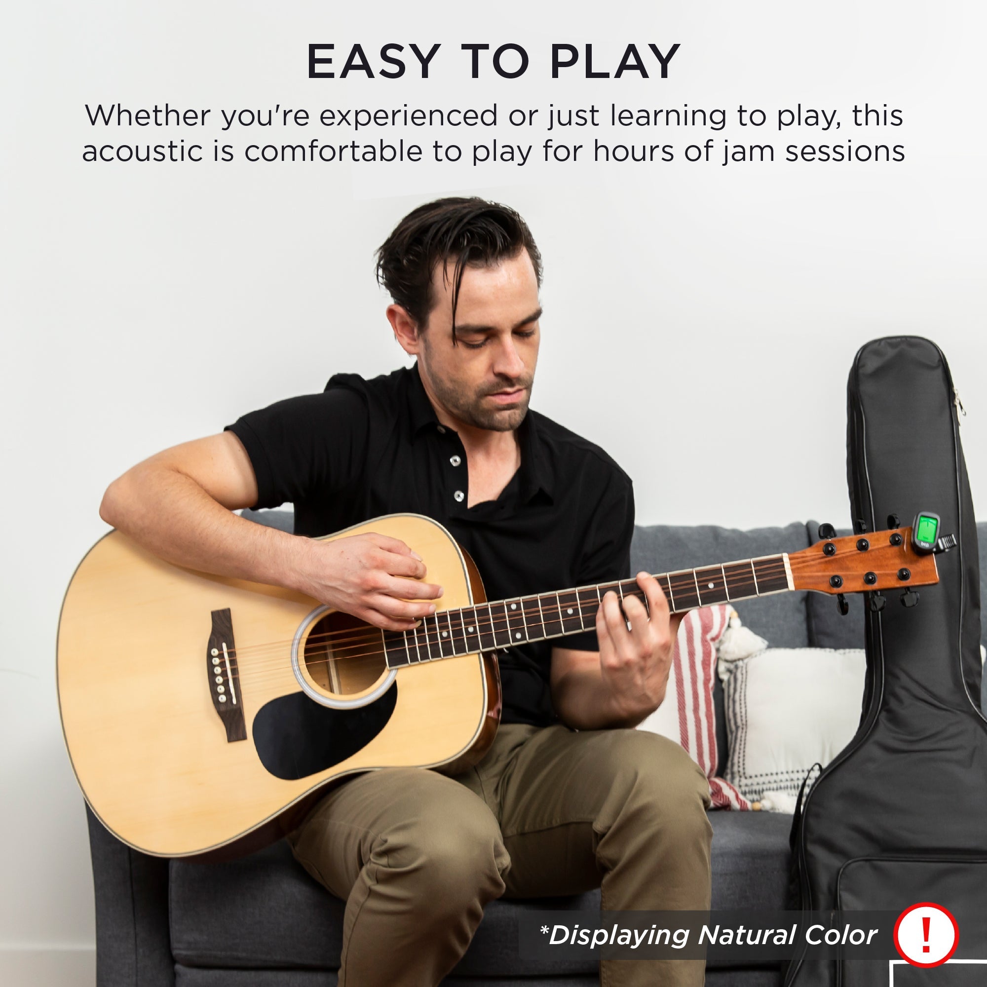 41in Acoustic Guitar Starter Kit w/ Digital Tuner Padded Case Picks Strap
