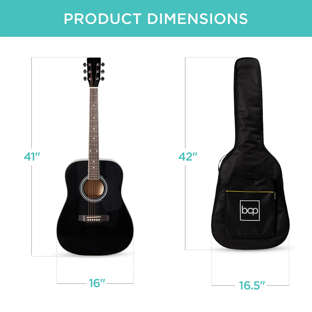 41in Acoustic Guitar Starter Kit w/ Digital Tuner Padded Case Picks Strap