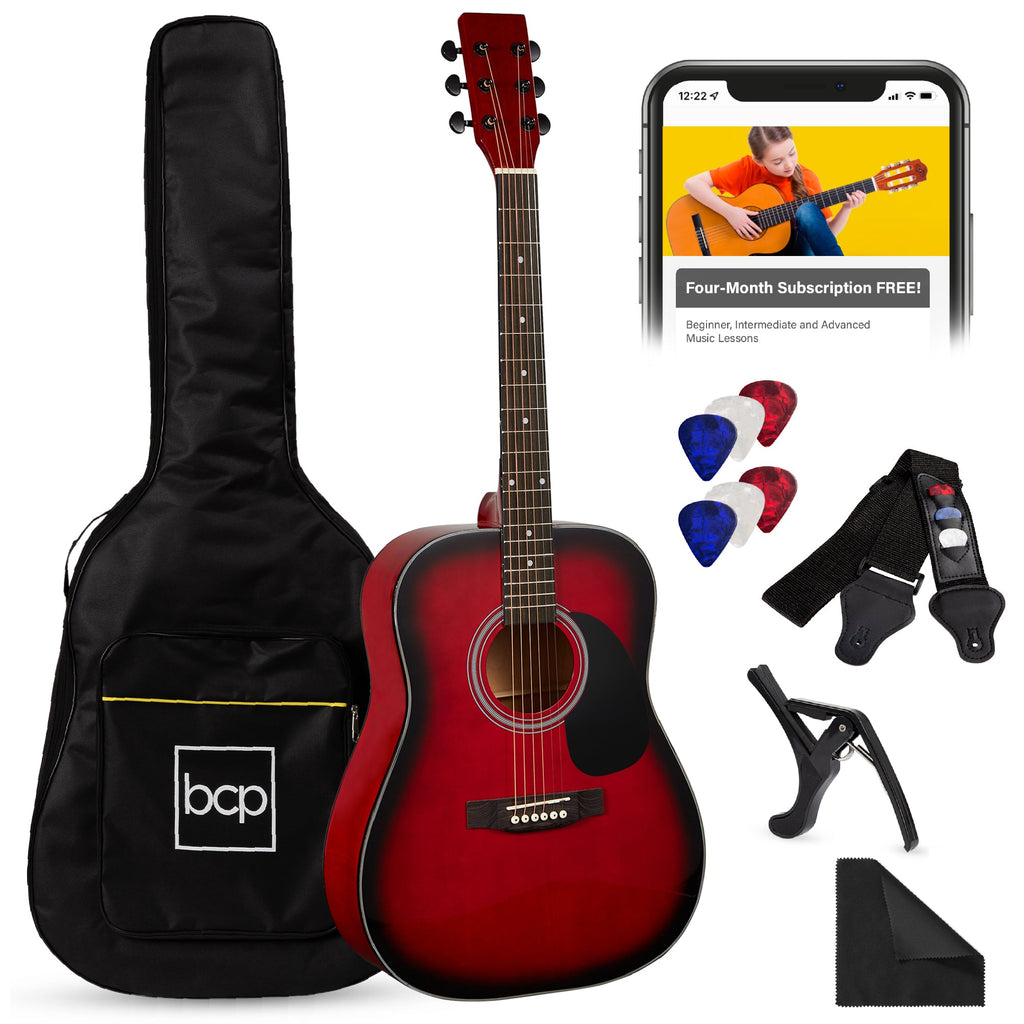41in Acoustic Guitar Starter Kit w/ Digital Tuner Padded Case Picks Strap