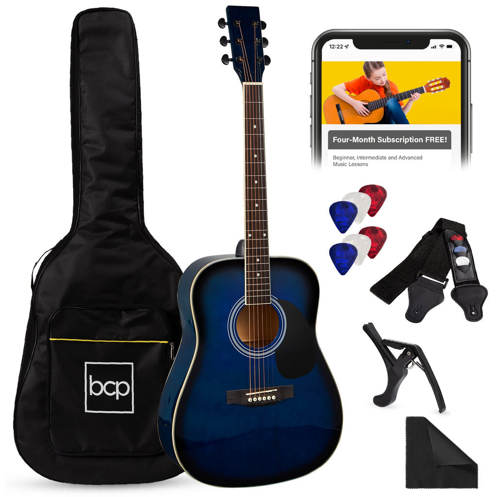 41in Acoustic Guitar Starter Kit w/ Digital Tuner Padded Case Picks Strap