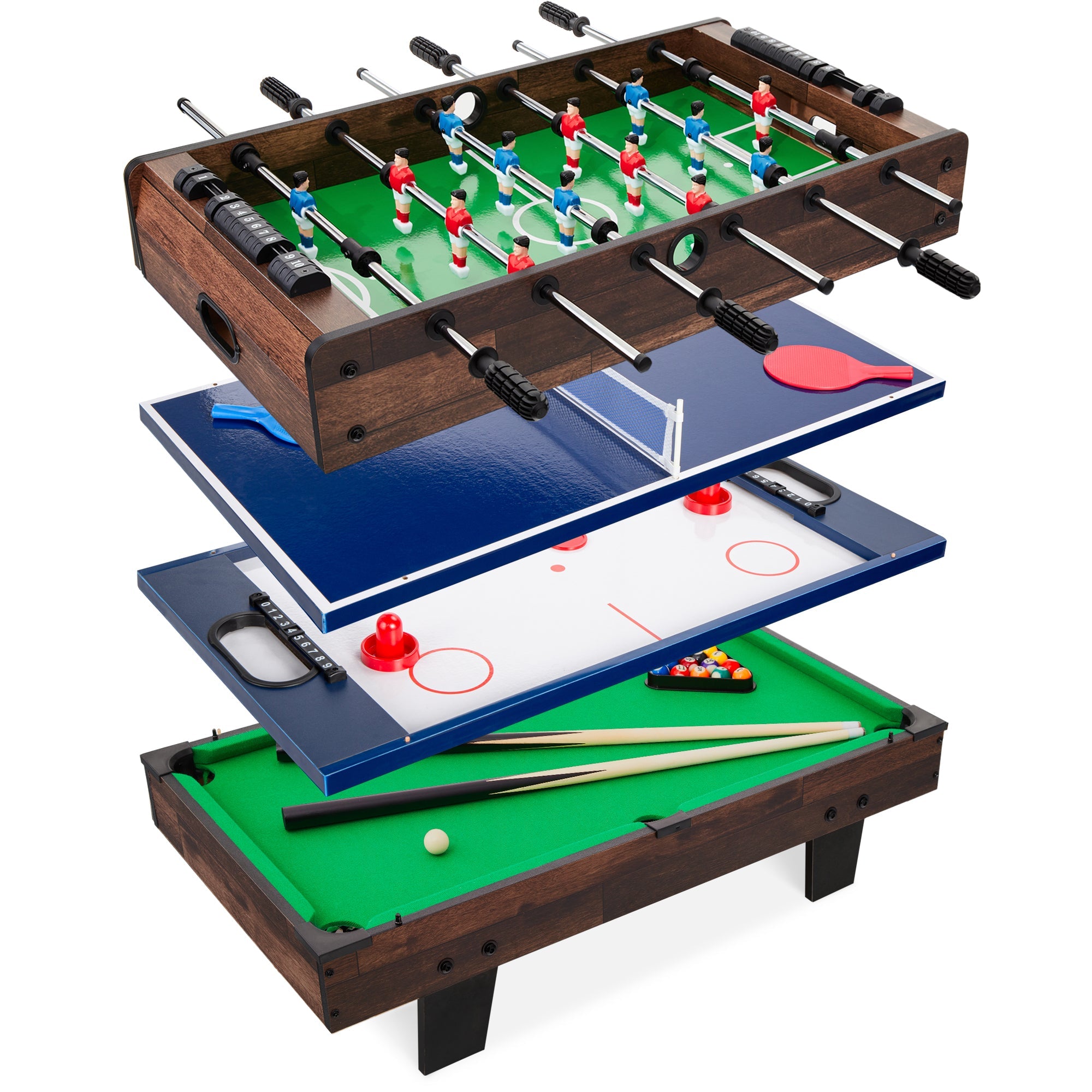 4-in-1 Multi Game Table Set w/ Air Hockey Table Tennis Billiards Foosball