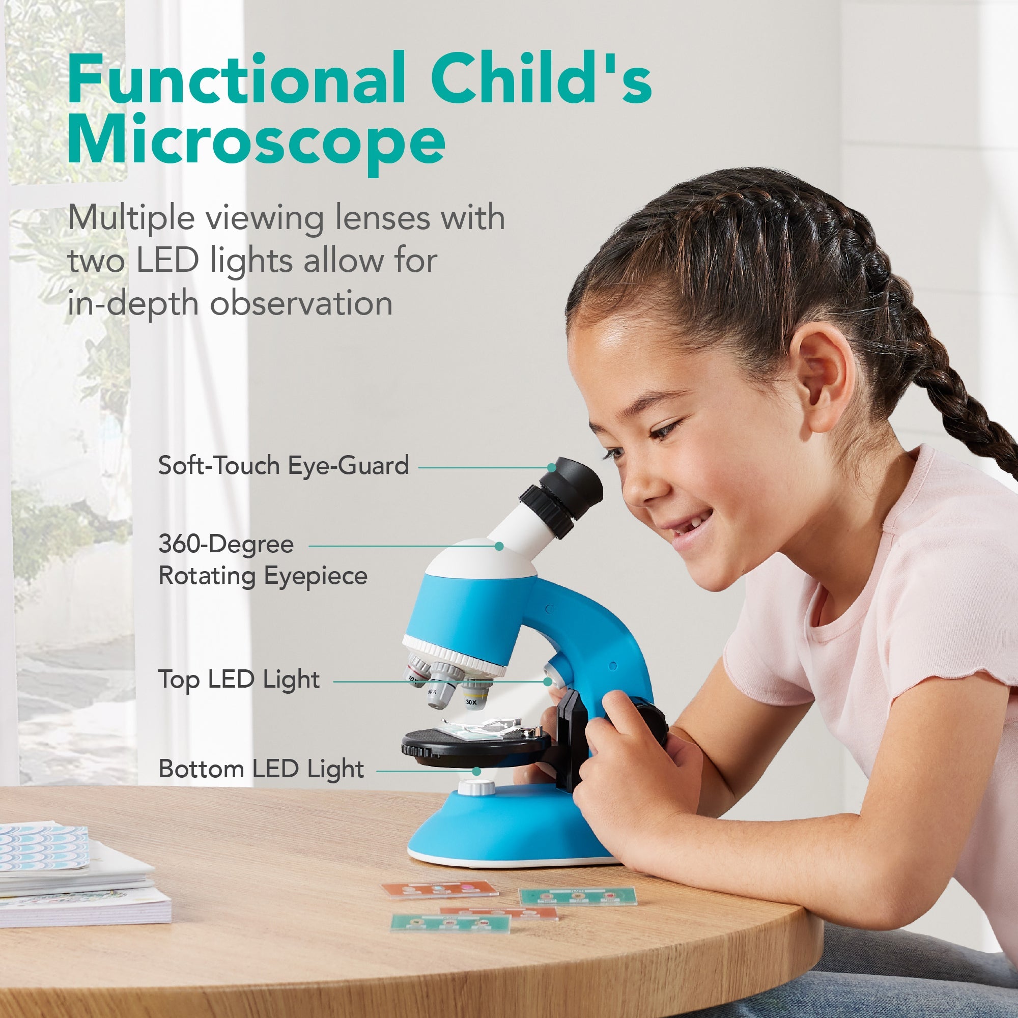 30-Piece STEM Kids Microscope Science Kit w/ 100x 600x 1200x Zoom Case