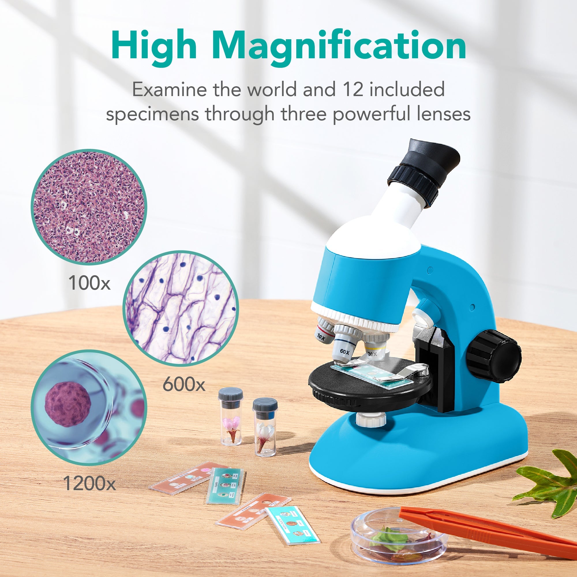 30-Piece STEM Kids Microscope Science Kit w/ 100x 600x 1200x Zoom Case