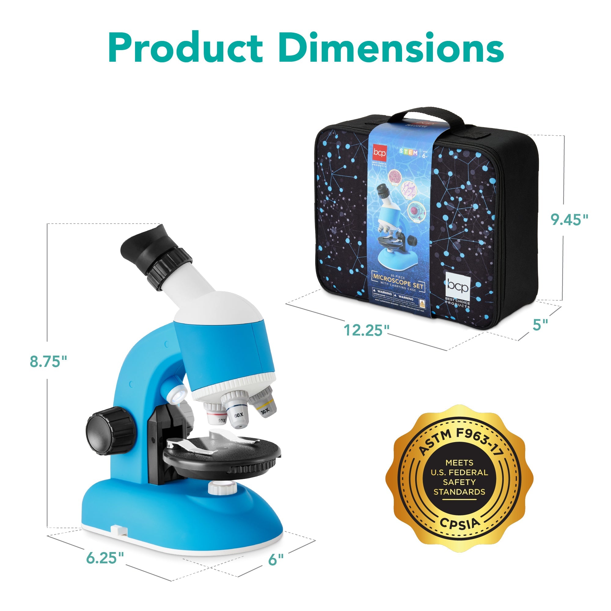 30-Piece STEM Kids Microscope Science Kit w/ 100x 600x 1200x Zoom Case