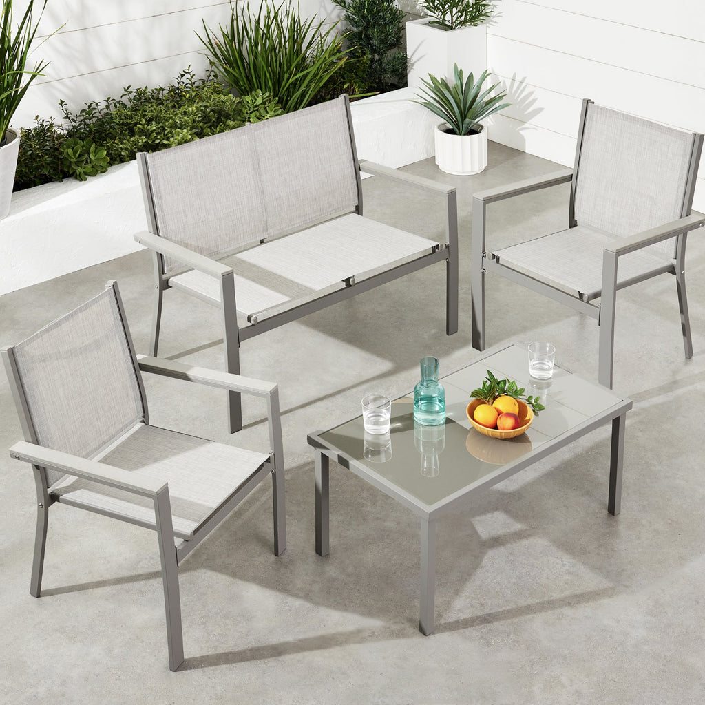 4-Piece Textilene Outdoor Conversation Set w/ Cushions Table