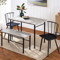 4-Piece Farmhouse Dining Table Set w/ 2 Black Spindle Chairs Bench Table