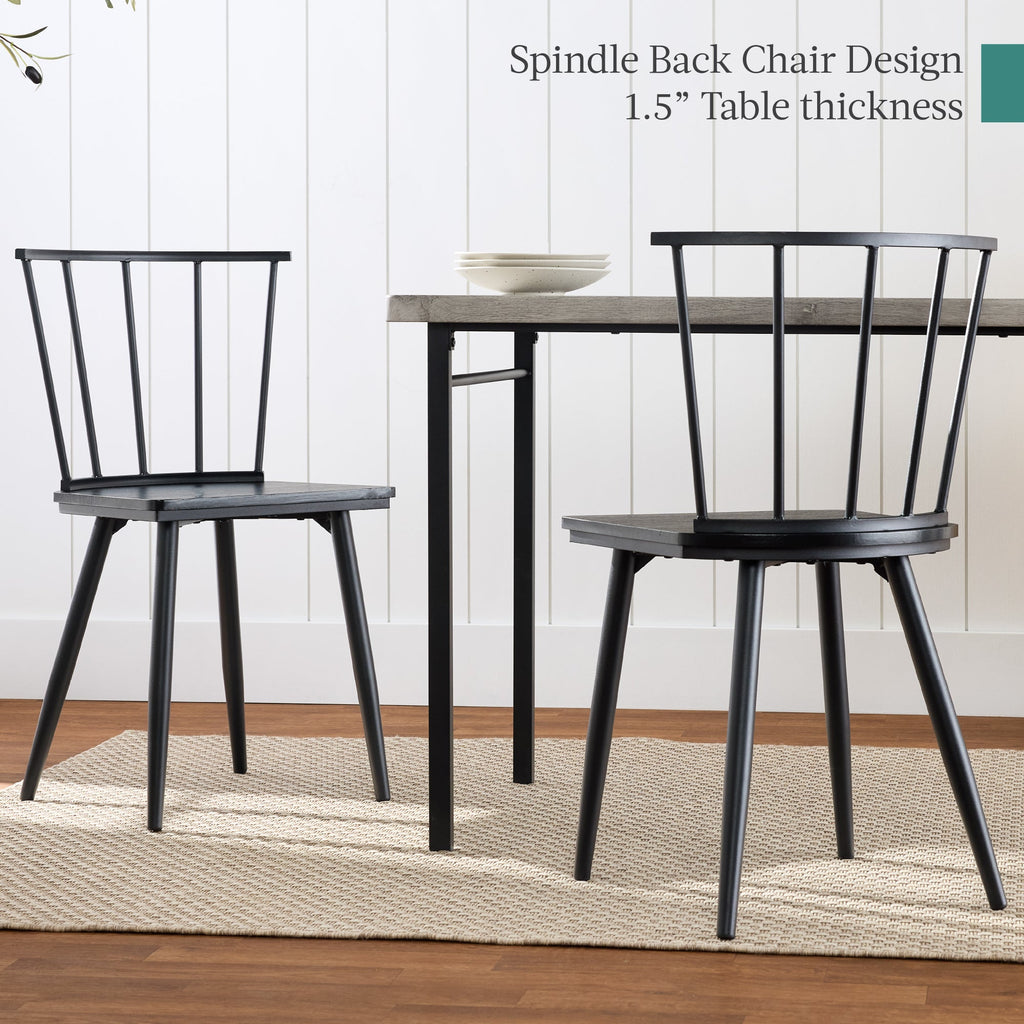 4-Piece Farmhouse Dining Table Set w/ 2 Black Spindle Chairs Bench Table