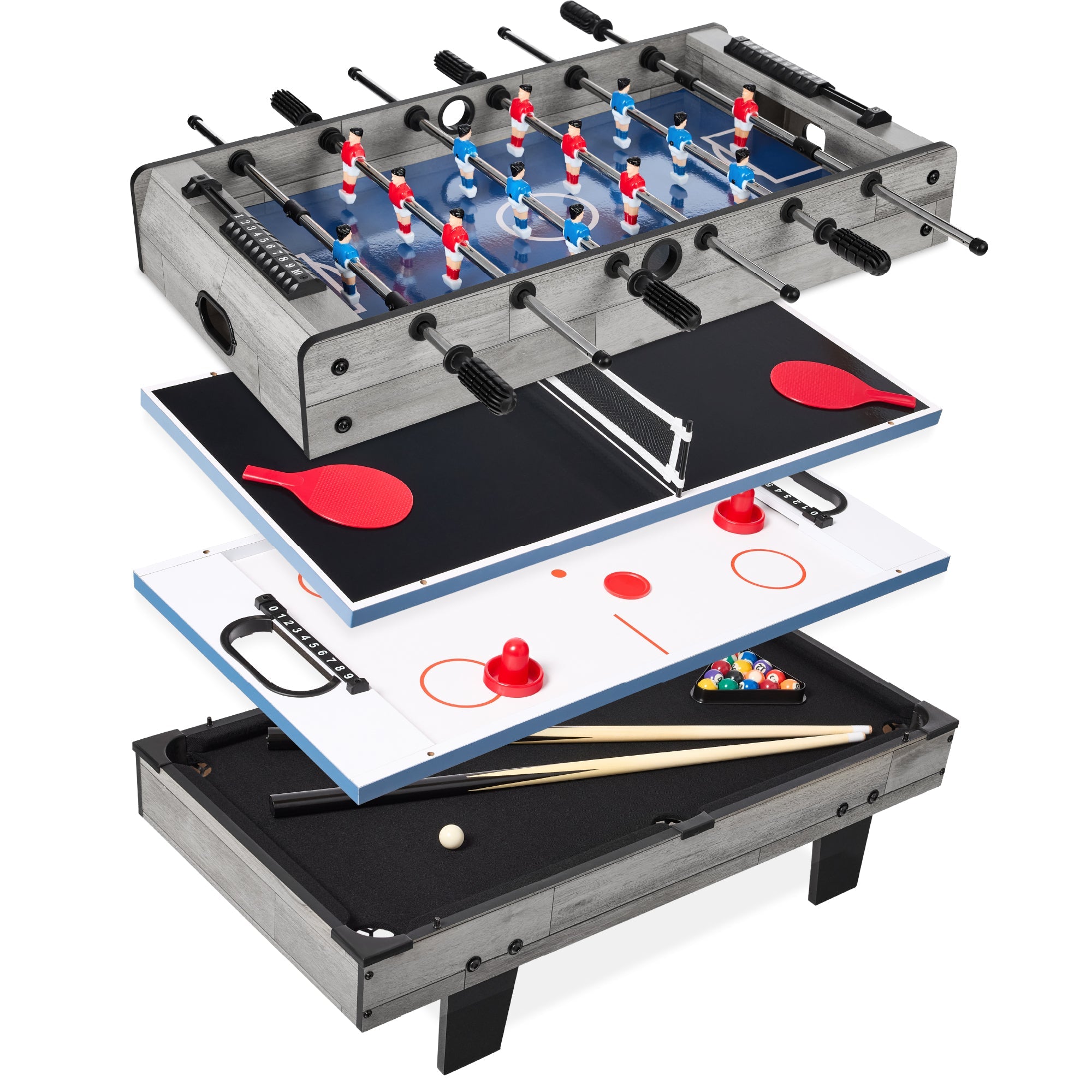 4-in-1 Multi Game Table Set w/ Air Hockey Table Tennis Billiards Foosball