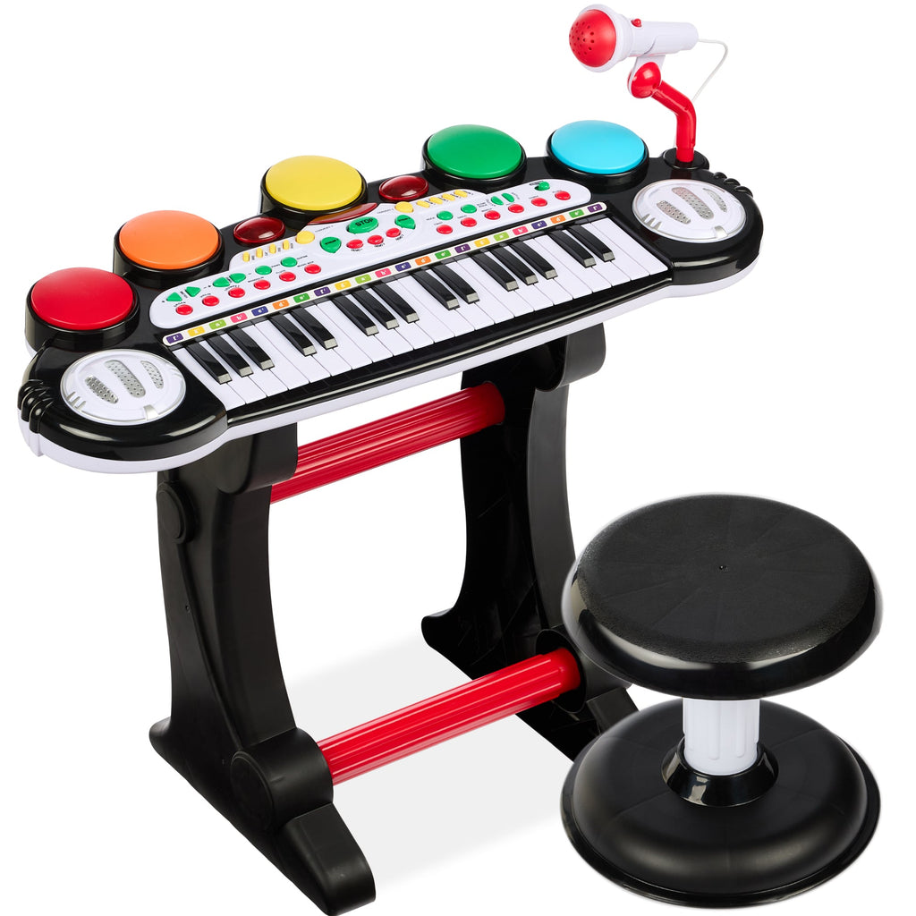 37-Key Kids Electric Keyboard w/ Microphone Stool