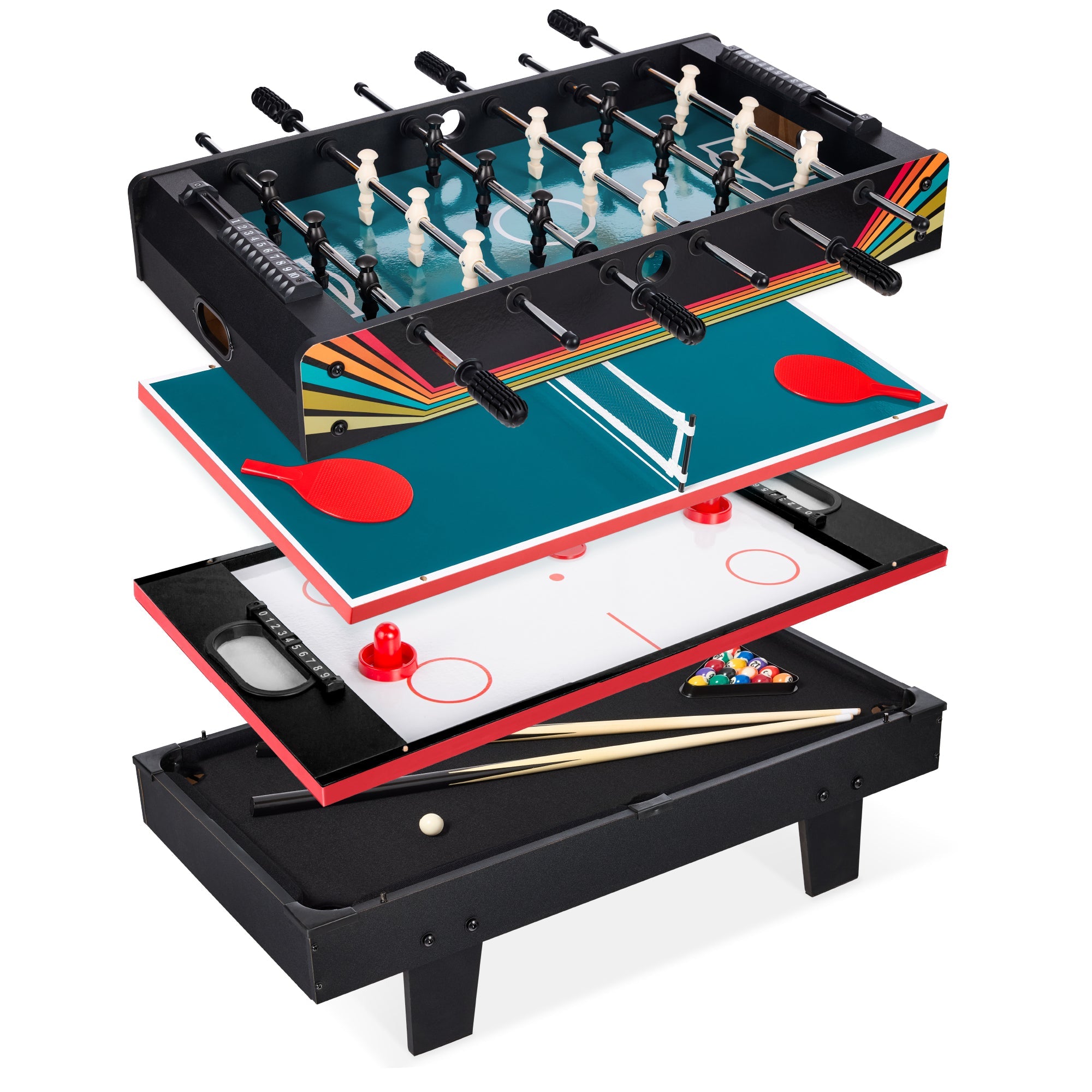 4-in-1 Multi Game Table Set w/ Air Hockey Table Tennis Billiards Foosball