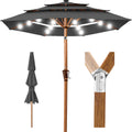 3-Tier Woodgrain Pattern Solar Patio Umbrella Tilt Adjustment - 10ft