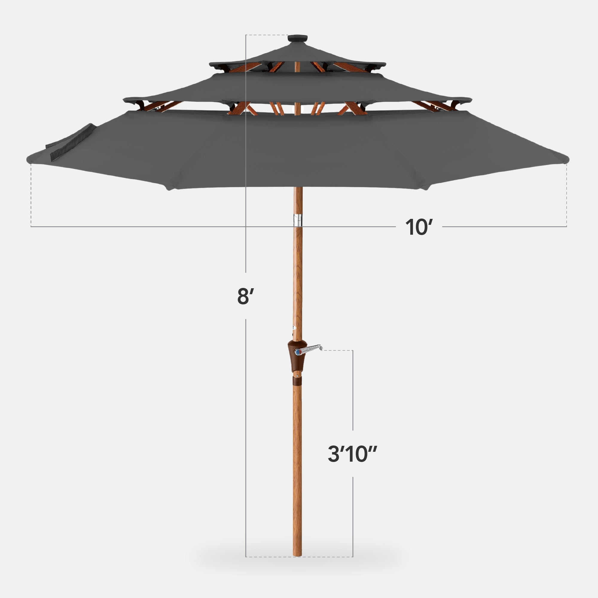 3-Tier Woodgrain Pattern Solar Patio Umbrella Tilt Adjustment - 10ft
