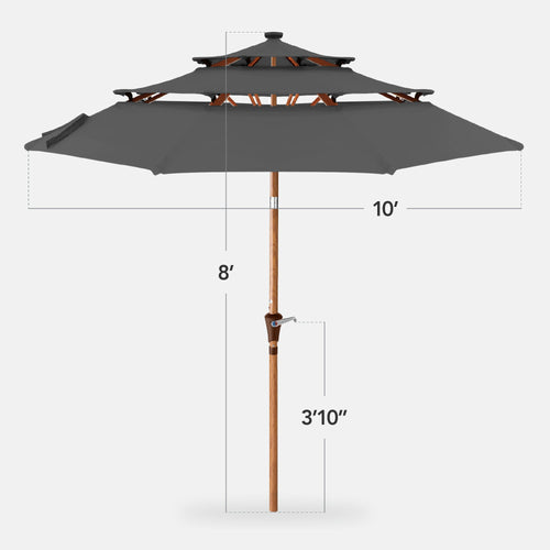 3-Tier Woodgrain Pattern Solar Patio Umbrella Tilt Adjustment - 10ft
