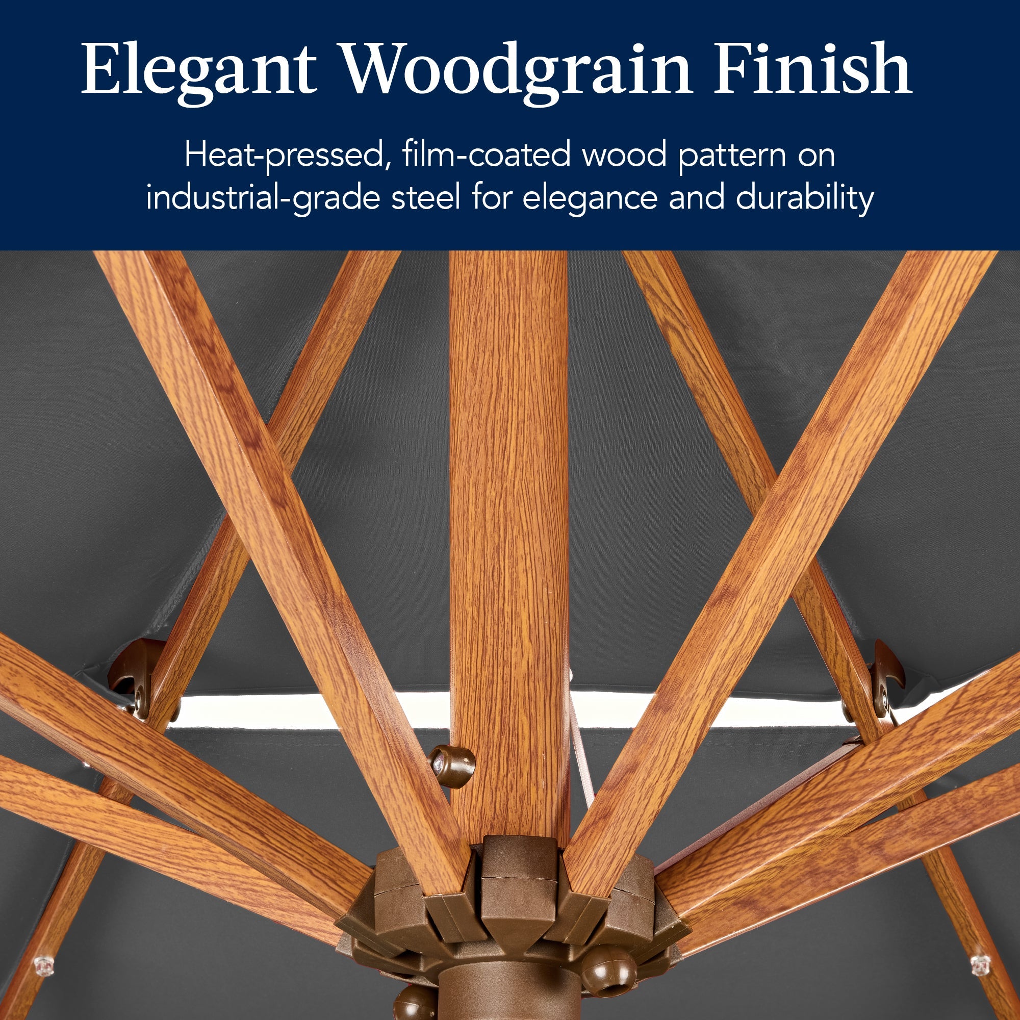 3-Tier Woodgrain Pattern Solar Patio Umbrella Tilt Adjustment - 10ft