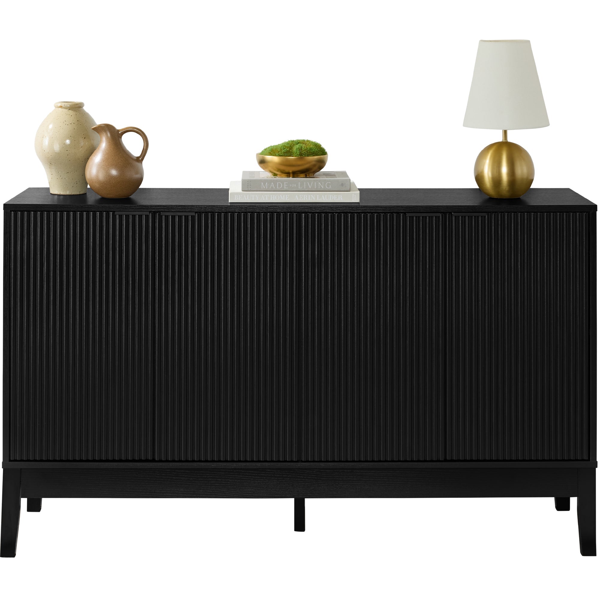 4-Door Reeded Storage Cabinet Accent Furniture Sideboard