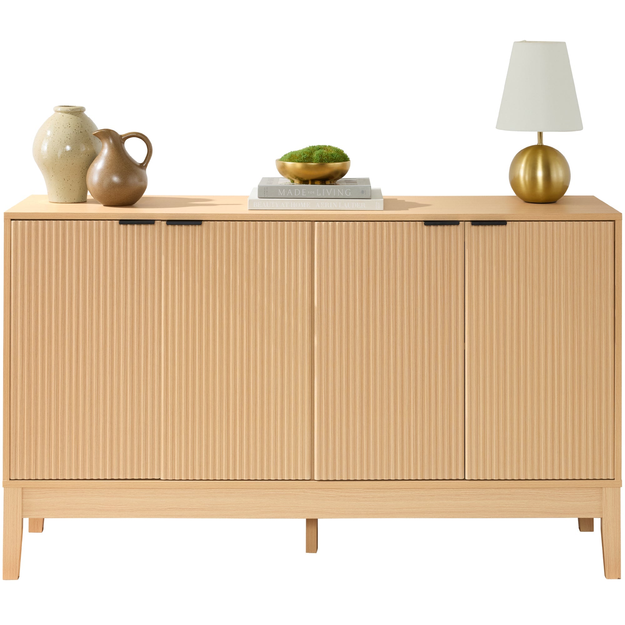 4-Door Reeded Storage Cabinet Accent Furniture Sideboard