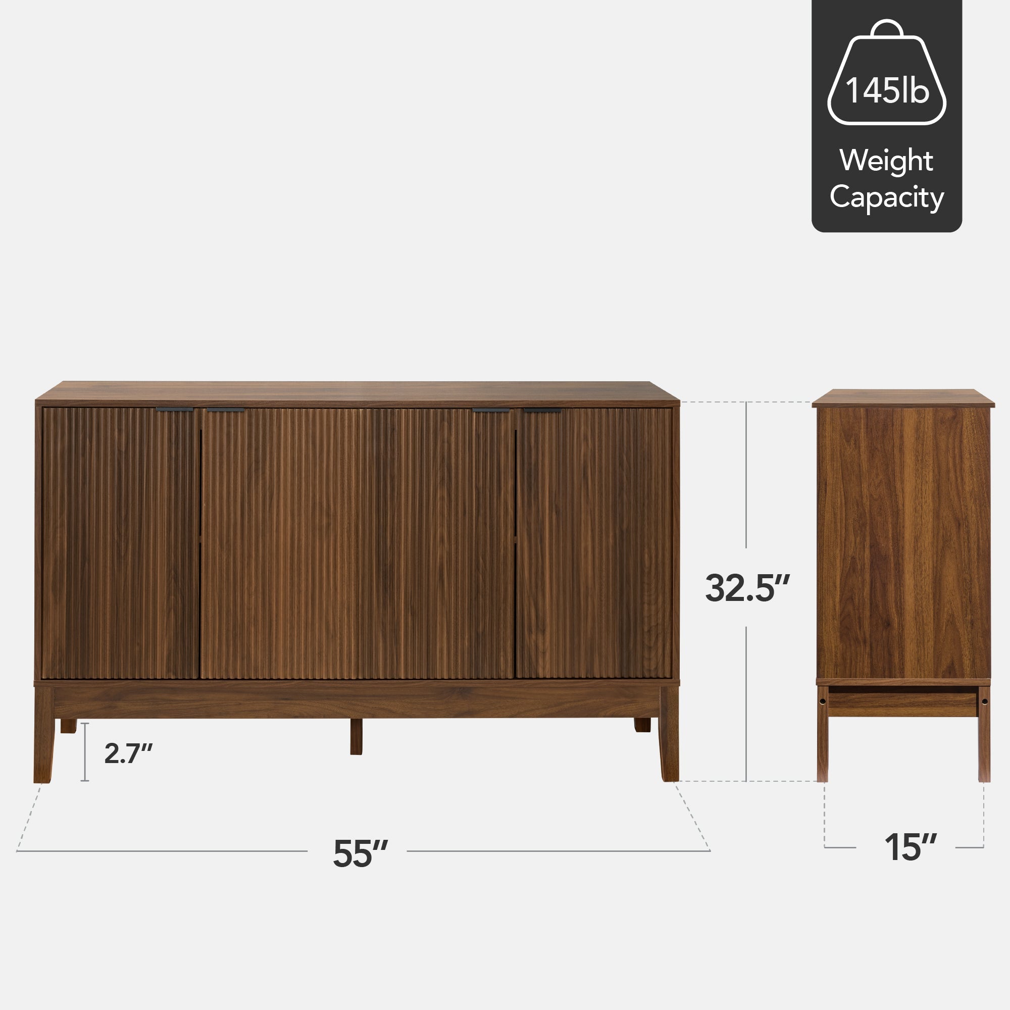 4-Door Reeded Storage Cabinet Accent Furniture Sideboard