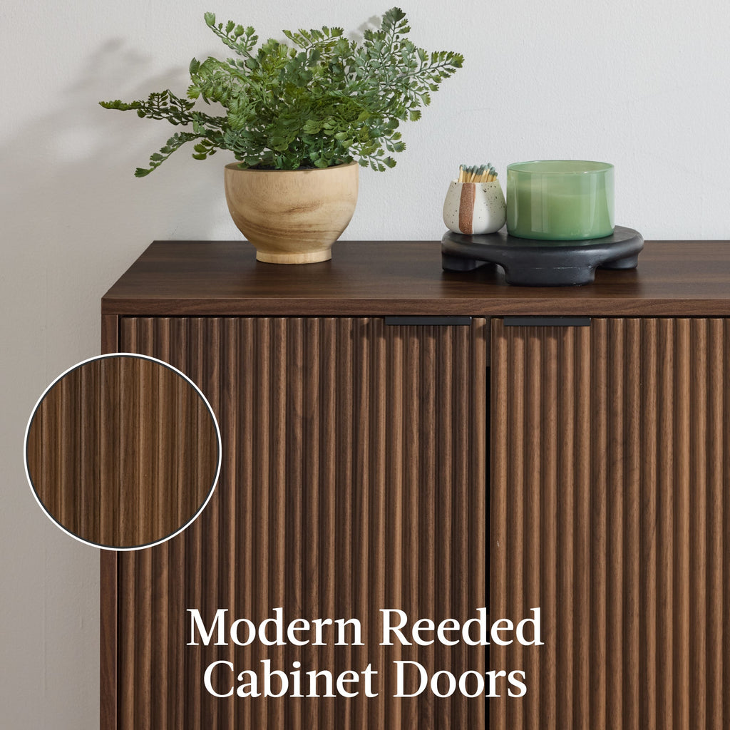 4-Door Reeded Storage Cabinet Accent Furniture Sideboard