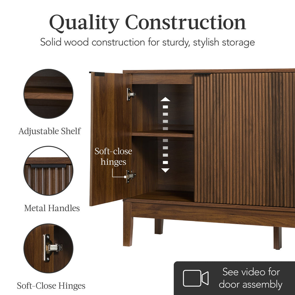 4-Door Reeded Storage Cabinet Accent Furniture Sideboard