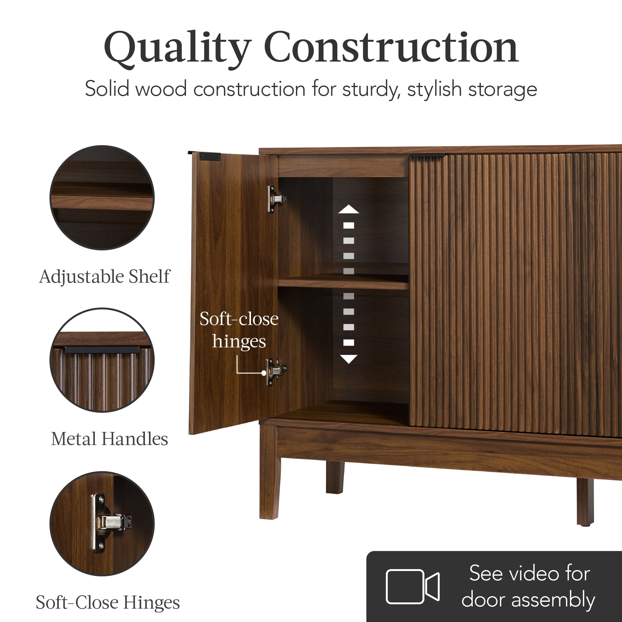4-Door Reeded Storage Cabinet Accent Furniture Sideboard