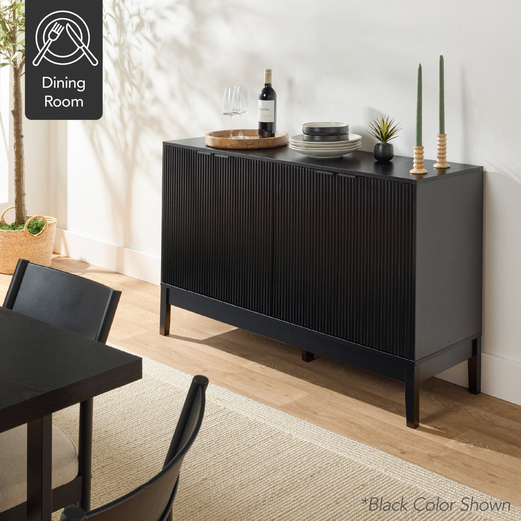 4-Door Reeded Storage Cabinet Accent Furniture Sideboard