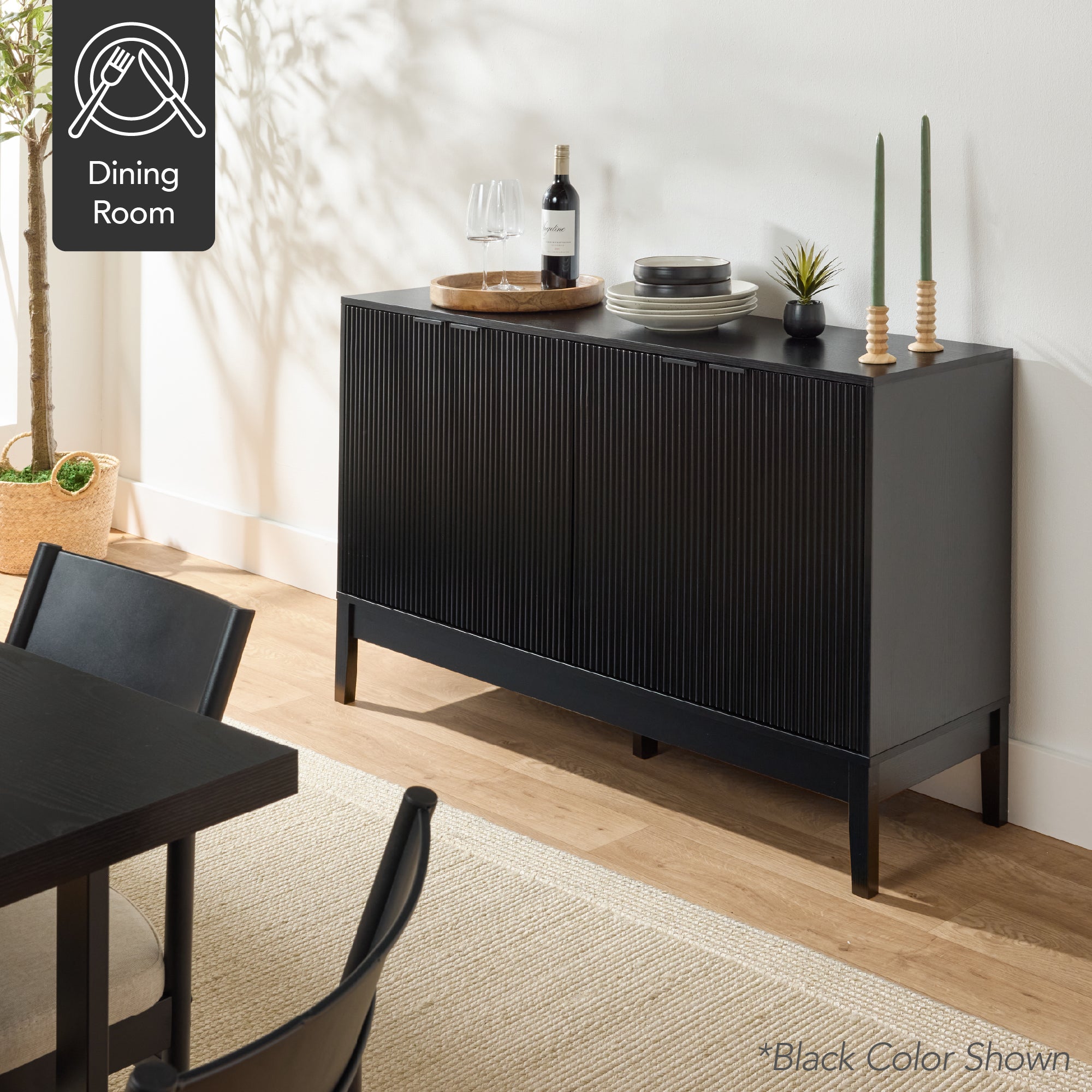 4-Door Reeded Storage Cabinet Accent Furniture Sideboard