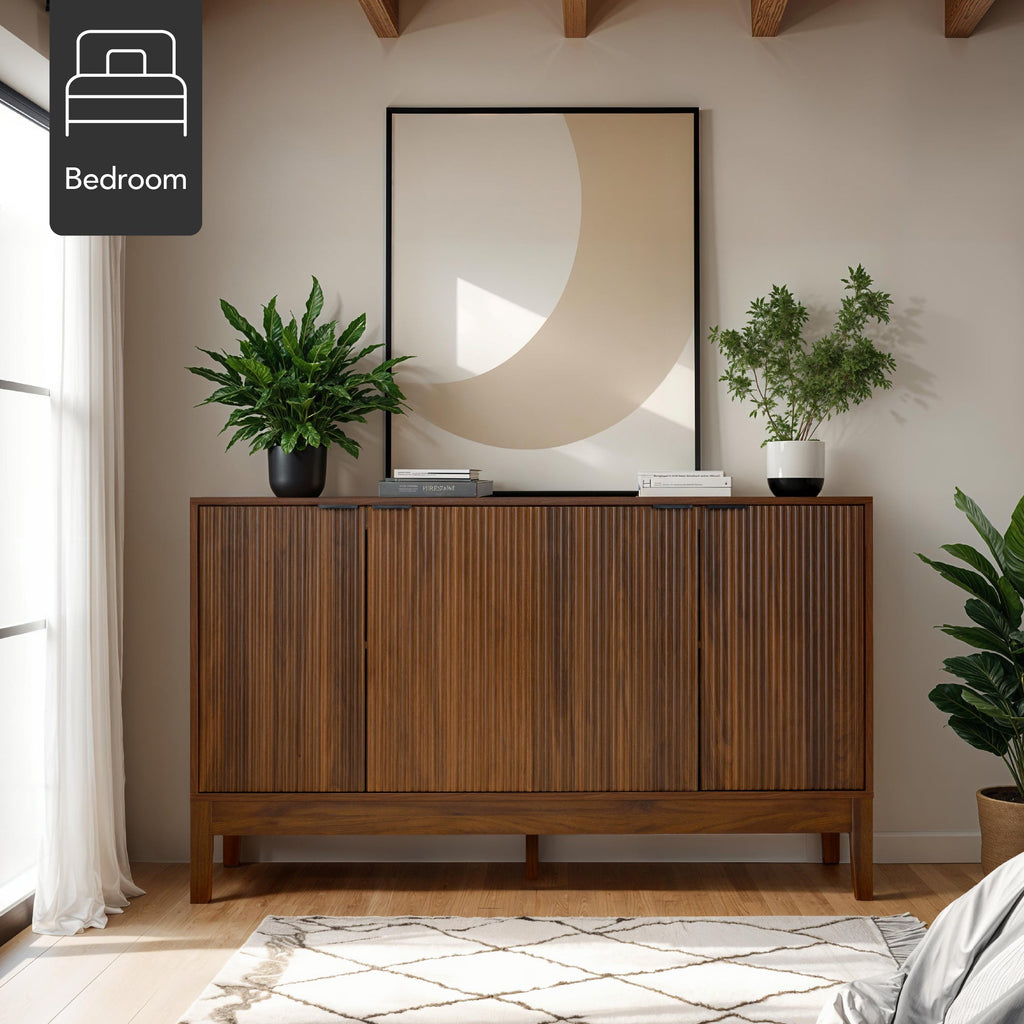 4-Door Reeded Storage Cabinet Accent Furniture Sideboard