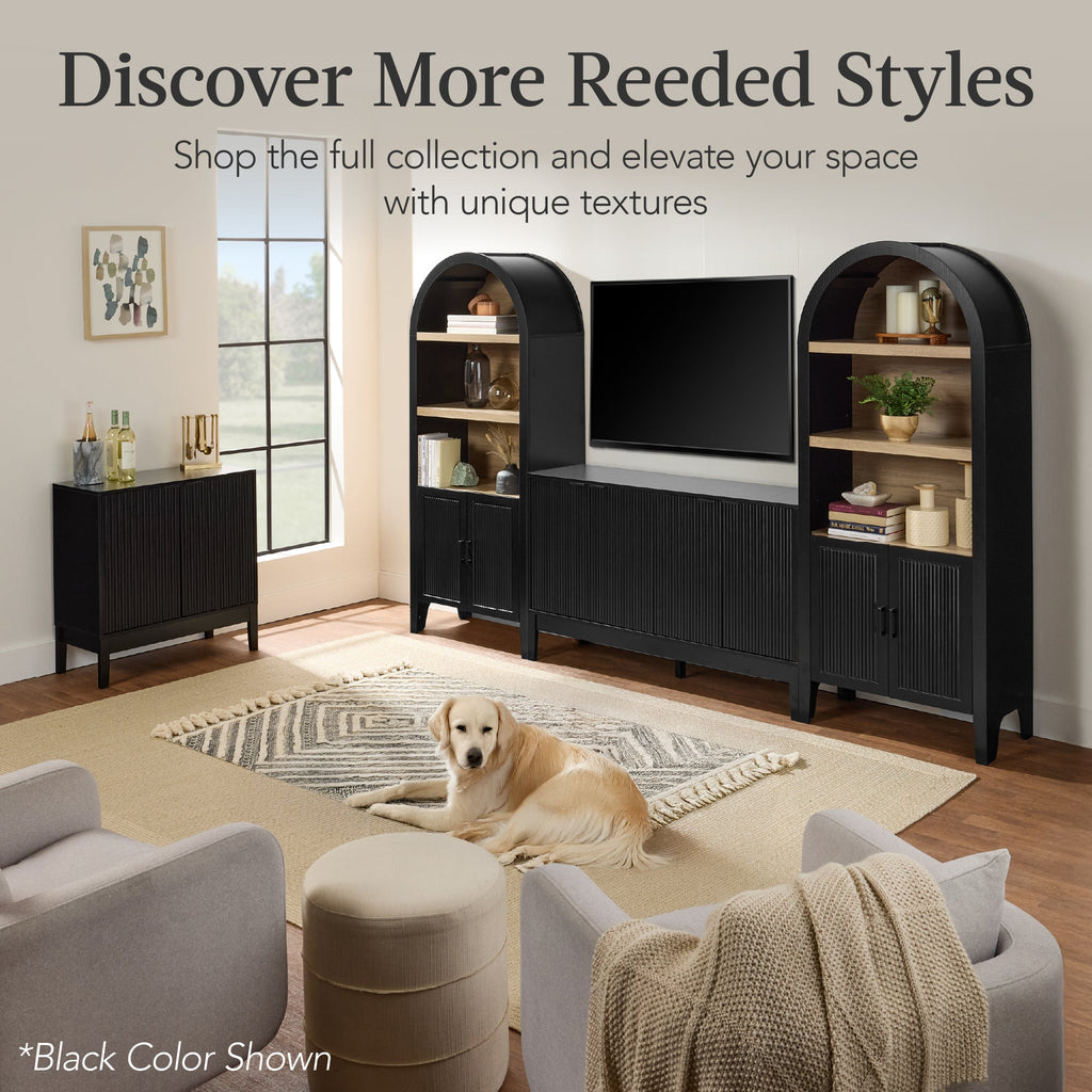 4-Door Reeded Storage Cabinet Accent Furniture Sideboard