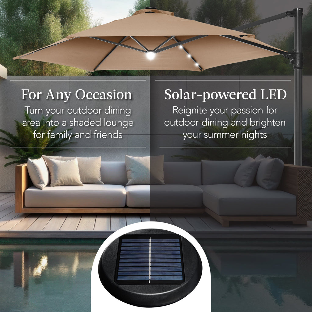 360 LED Rotating Cantilever Offset Patio Umbrella - 10ft