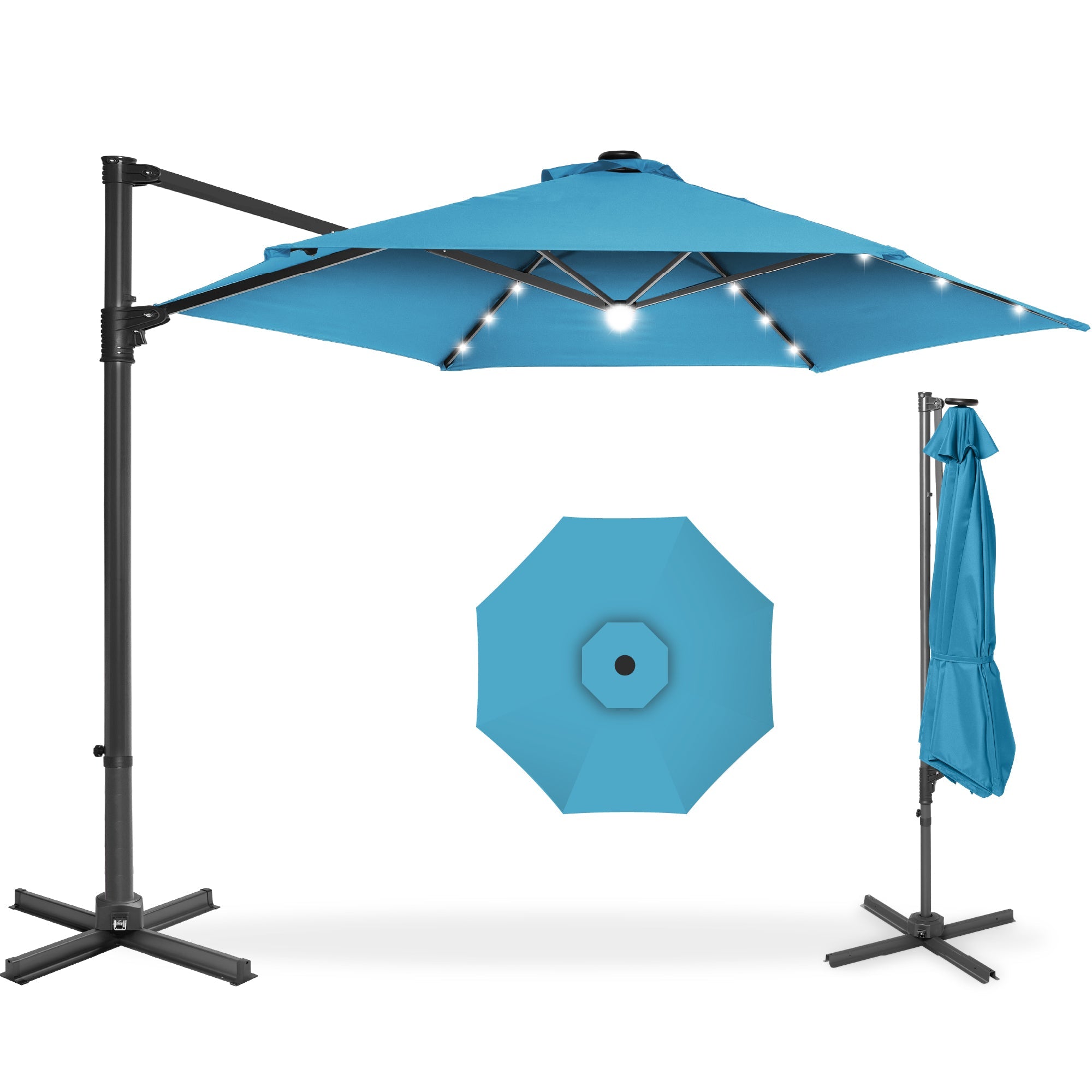 360 LED Rotating Cantilever Offset Patio Umbrella - 10ft